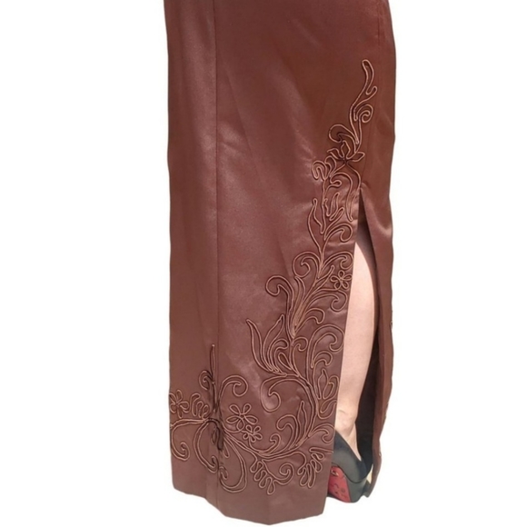 Vintage Brown Satin Square-Neck Slim-Cut Evening Gown 90s Y2K Size 6 - Picture 7 of 16